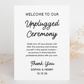 Unplugged Zeremony Simple Modern Chic Wedding Sign