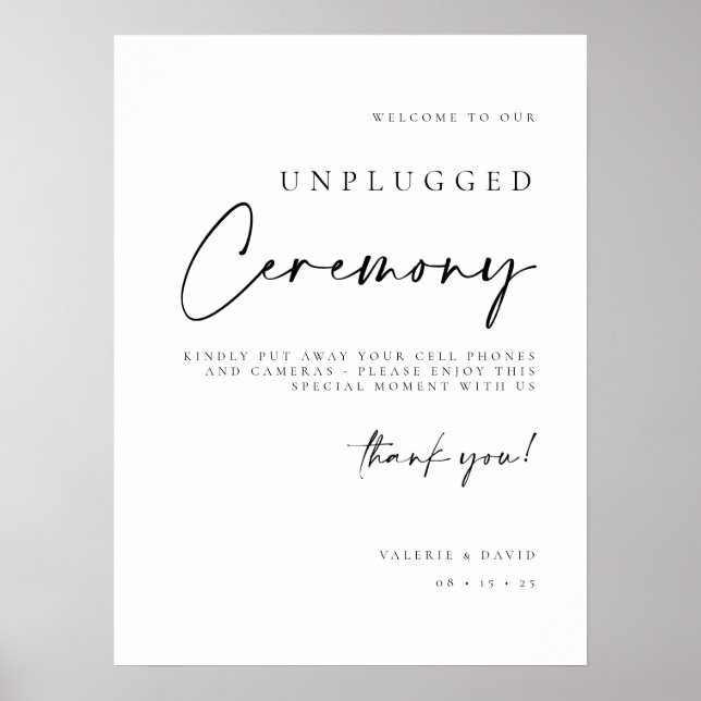 Unplugged Zeremony Wedding No Devices Poster Sign (Vorne)