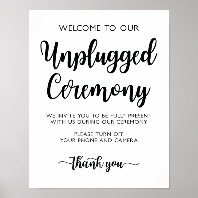 Unplugged Zeremony Wedding Sign Modern Calligraphy Poster (Vorne)