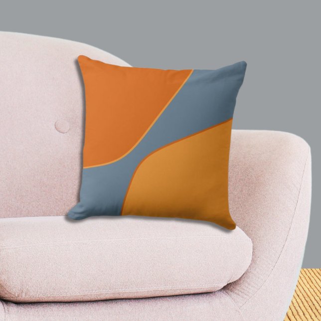 Unregelmäßige Orangen- und Blauer Quarter-Formen Kissen (Irregular Orange and Blue Quarter Shapes Throw Pillow, Livingroom)