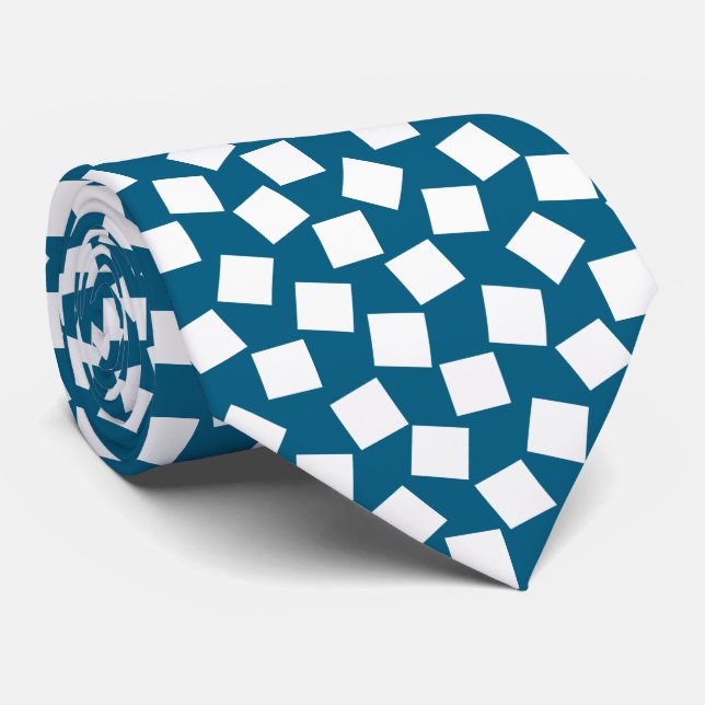 Unregelmäßige Quadrate - Weiß auf Ocean Blue Krawatte (Gerollt)