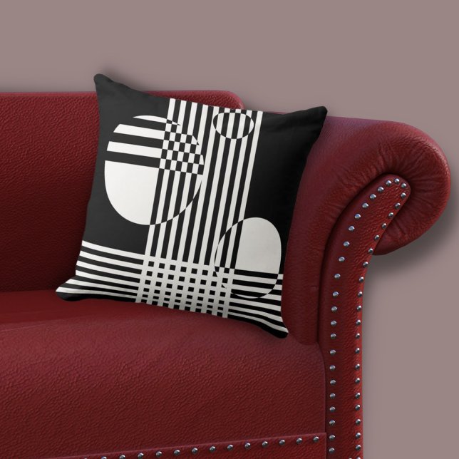 Unregelmäßige weiße und schwarze Streifen und Krei Kissen (Irregular White & Black Stripes & Circles Throw Pillow, Living Room)