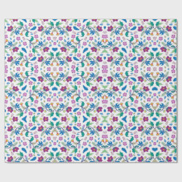 Unrolled and flat views of vibrant floral wrapping geschenkpapier