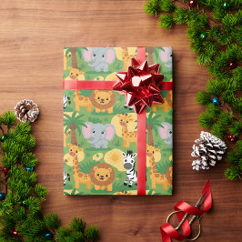 Unrolled gift wrap with a playful jungle theme  geschenkpapier