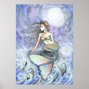Unruhige Flut Meerjungfrau Fantasy Poster Druck