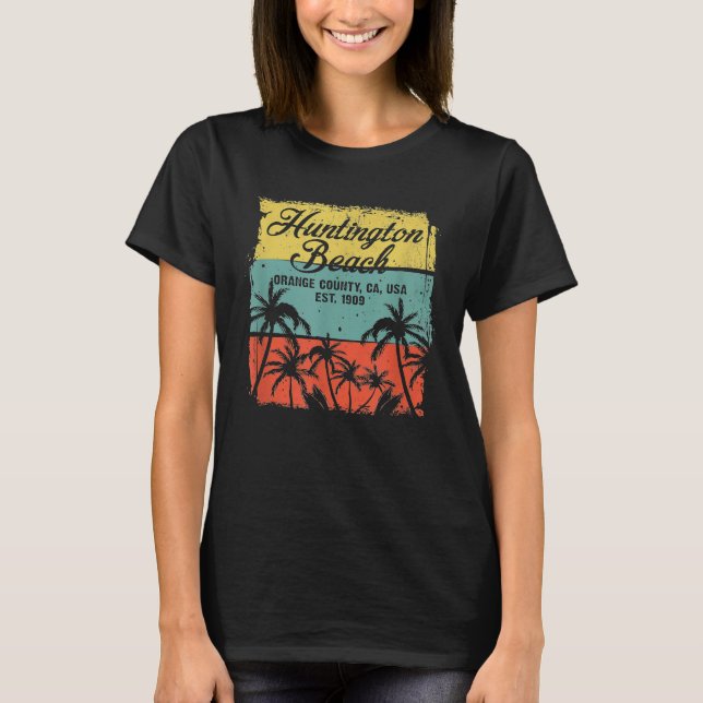 Unruhige Vintage Huntington Beach Surfboar T-Shirt (Vorderseite)