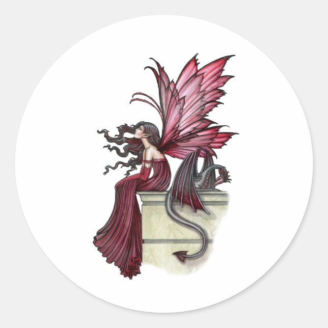 Unruhiger Rubin-Gotisch-Roter Feen- und Drache Runder Aufkleber (Vorderseite)
