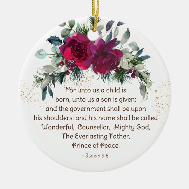 Uns ein Kind ist Geboren Isaiah 9:6 Weihnachten Ro Keramik Ornament (Vorne)