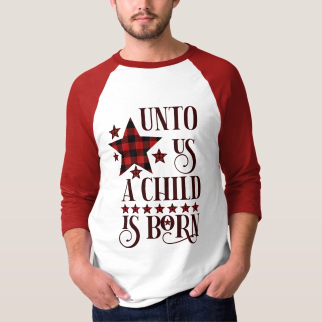 Uns ein Kind ist Geboren Weihnachten Kariert T-Shirt (Vorderseite)