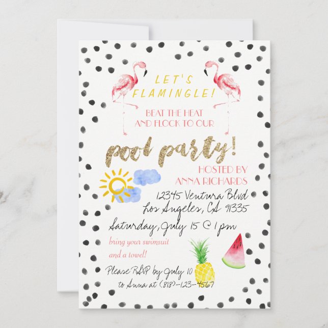 Uns gelassen Flamingle! Pool-Party Einladung (Vorderseite)