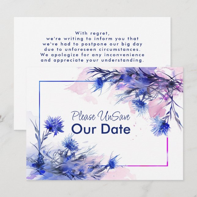 UnSave our Date, lustige Cornflower Reverie Ankündigung (Vorne/Hinten)