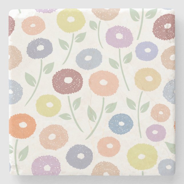 Unschärfe-Blumen-Muster Pastell auf Weiß Steinuntersetzer (Vorderseite)