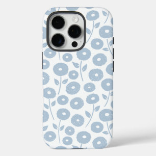 Unschärfe-Blumenmuster Blau auf Weiß iPhone 16 Pro Hülle