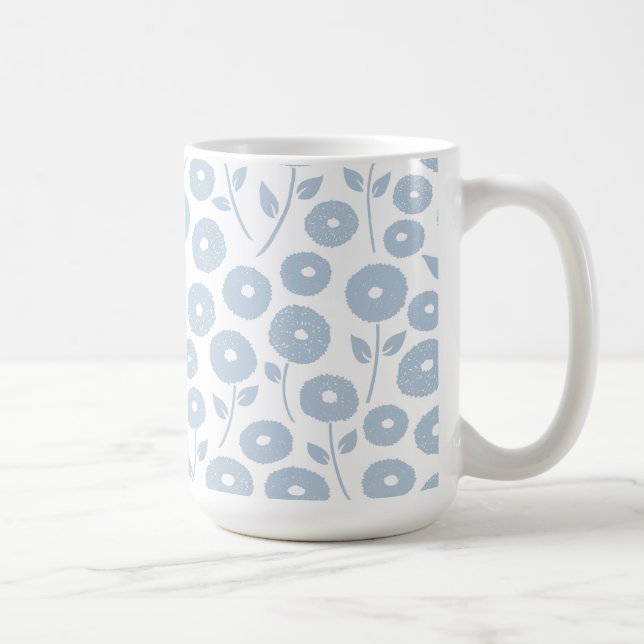 Unschärfe-Blumenmuster Blau auf Weiß Kaffeetasse (Rechts)