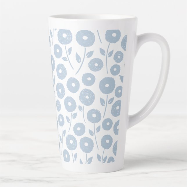 Unschärfe-Blumenmuster Blau auf Weiß Milchtasse (Rechts)