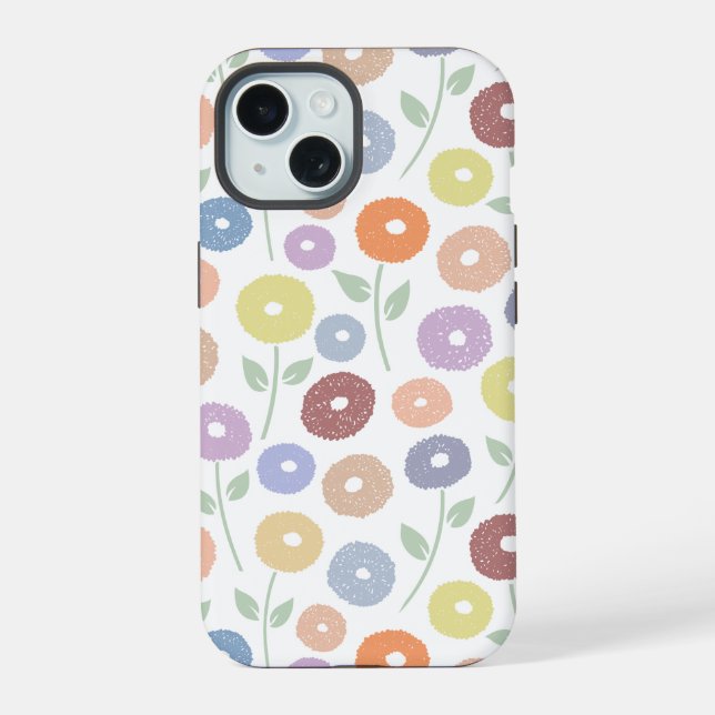 Unschärfe-Blumenmuster Pastell auf Weiß iPhone 15 Hülle (Rückseite)