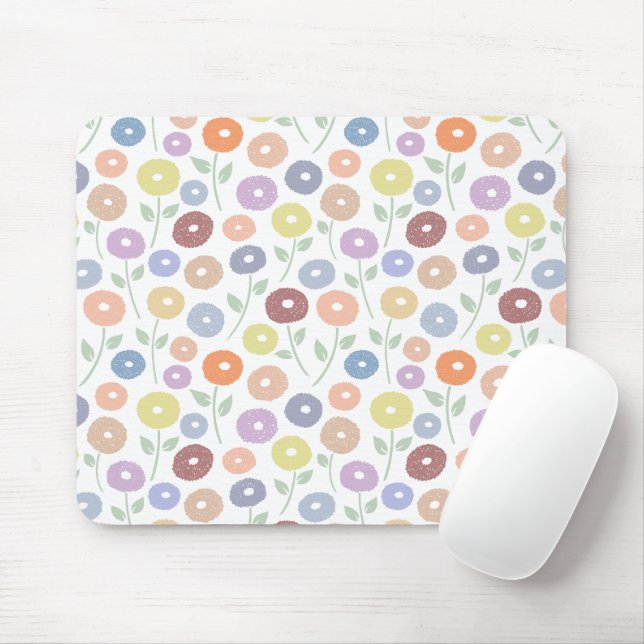 Unschärfe-Blumenmuster Pastelltöne auf Weiß Mousepad (Mit Mouse)