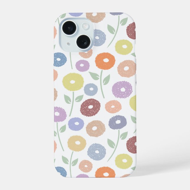 Unschärfe-Blumenmuster-Rpt-Pastell auf Weiß iPhone 15 Hülle (Rückseite)