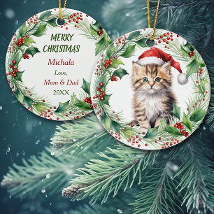 Unschärfe Santa Hut Tiger Kätzchen Kinder Weihnach Keramik Ornament