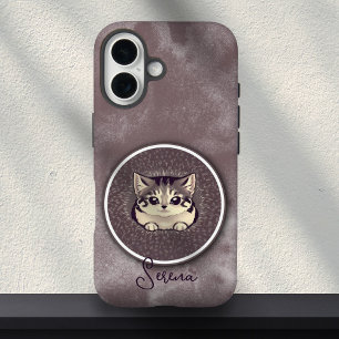 Unschärfe Schwarz Weiß spähende Katze Kunst benutz iPhone 16 Hülle
