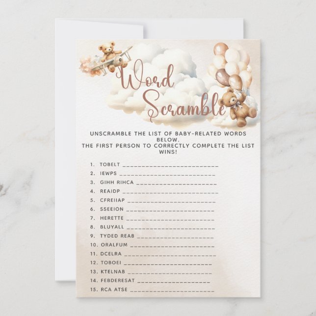 UNSCRAMBLE Baby Showspiel können wir frühzeitig ab Einladung (Vorderseite)