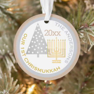 Unser 1. Chrismukkah Chic Keepake Holiday Foto Ornament