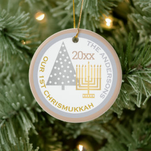Unser 1. Chrismukkah Tree Menorah Keepake Foto Keramik Ornament