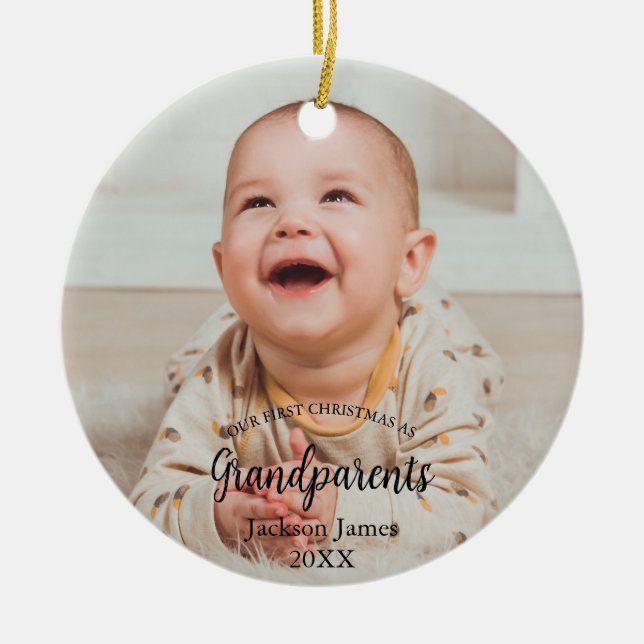 Unser 1. Weihnachten als Grandeleltern Baby Foto Keramik Ornament (Vorne)