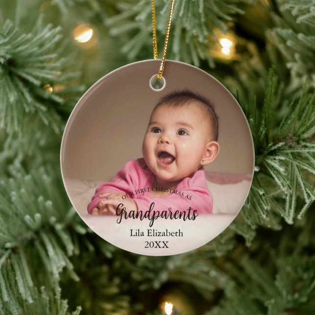 Unser 1. Weihnachten als Grandeleltern Baby Foto Keramik Ornament (Baum)
