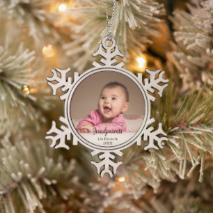 Unser 1. Weihnachten als Grandeleltern Baby Foto Schneeflocken Zinn-Ornament