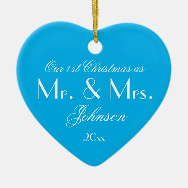 Unser 1. Weihnachten als Mr. & Mrs. Script Elegant Keramik Ornament (Vorne)