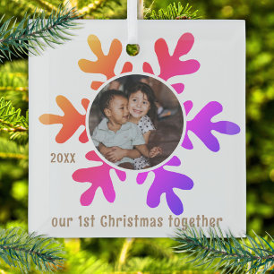 Unser 1. Weihnachten Bunte Schneeflocke Kinder Fot Ornament Aus Glas