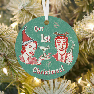 Unser 1. Weihnachten Retro-Mitte des Jahrhunderts  Ornament Aus Metall