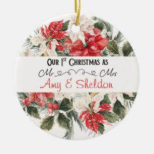 Unser 1. Weihnachten Rot Weiße Poinsettie Grünpfla Keramik Ornament