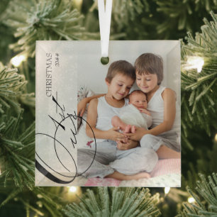 Unser 1. Weihnachts-Script Vertikales Foto-Schneef Ornament Aus Glas