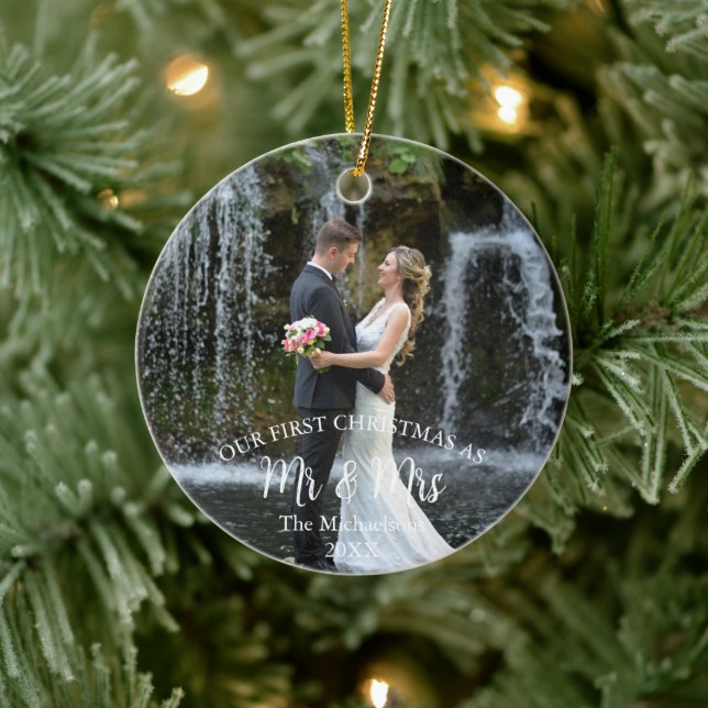 Unser 1. Weihnachtsfest als Mr. und Mrs. Wedding F Keramik Ornament (Baum)