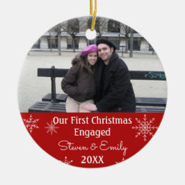 Unser 1. Weihnachtsgeschenk Verlobt Snowflake Foto Keramik Ornament