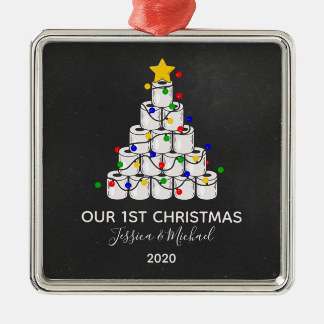 Unser 1. Weihnachtstoilettenpapier Baum 2020 Ornament Aus Metall (Vorne)