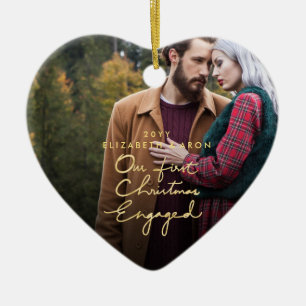 Unser 1. Weihnachtsverlobtes GoldFoto-Herz formte Keramik Ornament