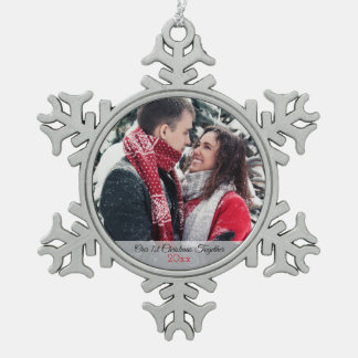 Unser 1. Weihnachtszusammen Foto Schneeflocken Zinn-Ornament