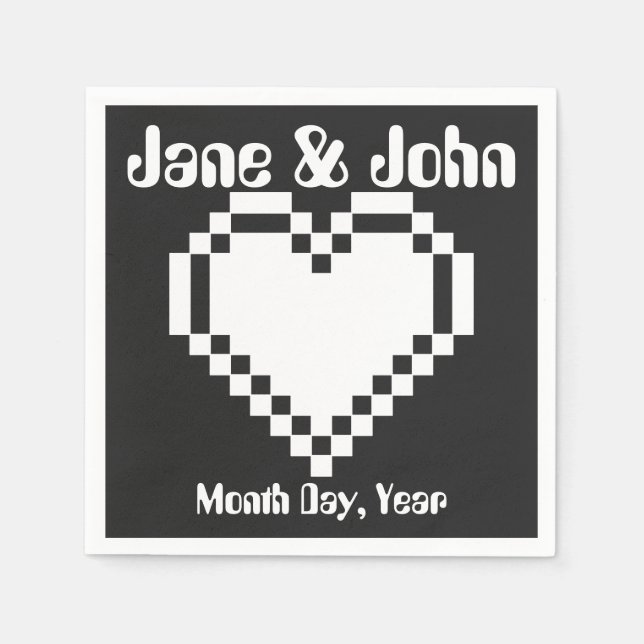 Unser 8-Bit-Herz in Black Napkins Serviette (Vorderseite)