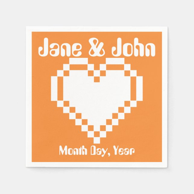 Unser 8-Bit-Herz in Orange Napkins Serviette (Vorderseite)