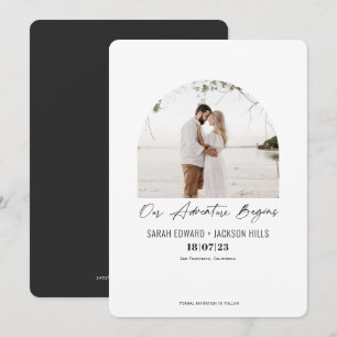 Unser Abenteuer beginnt, einfaches modernes Foto Save The Date