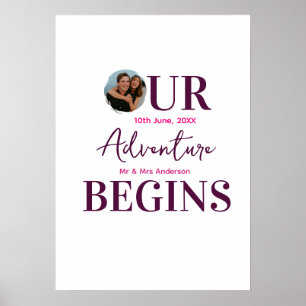 unser Abenteuer beginnt Foto kreisförmig Hochzeits Poster