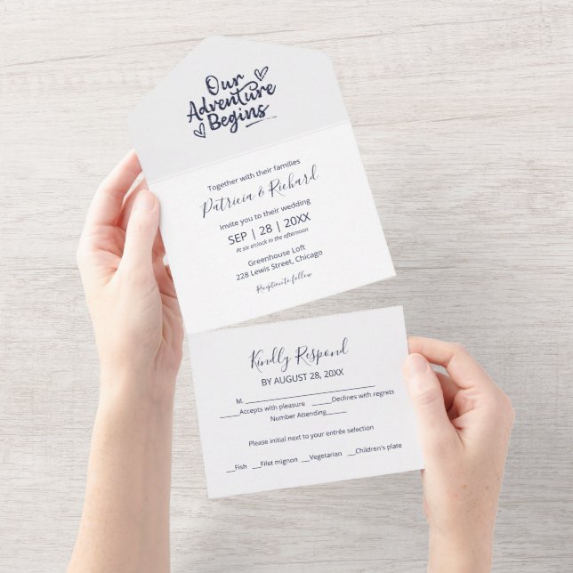 Unser Abenteuer beginnt Hochzeit in einer Einladun All In One Einladung (Abreißen)