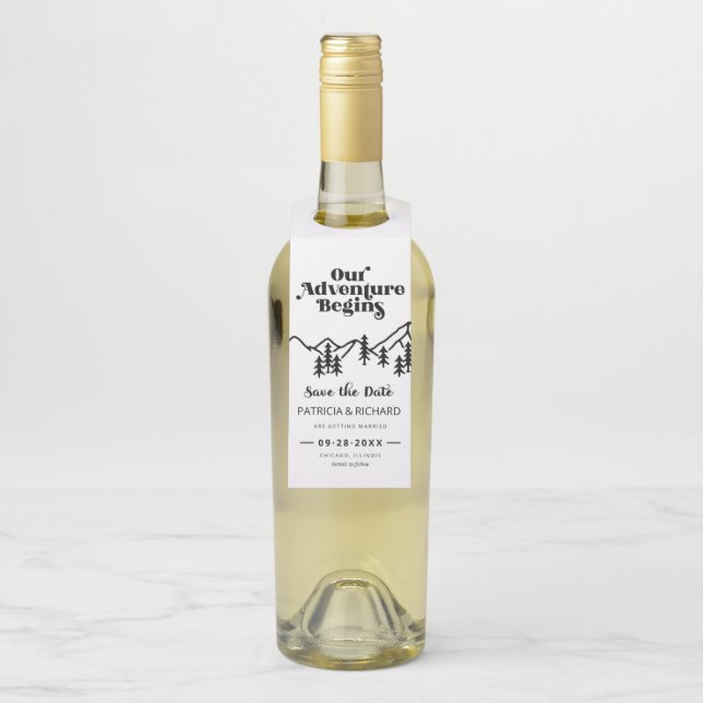 Unser Abenteuer beginnt im Freien Hochzeit retten  Flaschenanhänger (Auf Flasche)