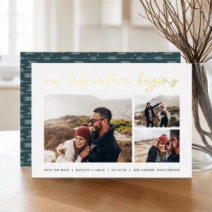 Unser Abenteuer beginnt Multi-Foto Save the Date Folieneinladung