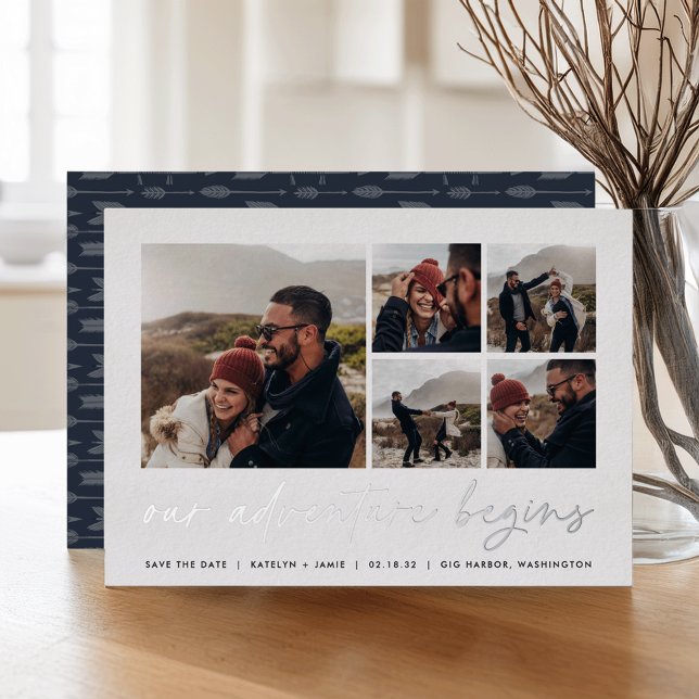 Unser Abenteuer beginnt | Multi-Foto Save the Date Folieneinladung (Von Creator hochgeladen)