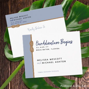 Unser Abenteuer beginnt Navy Nautical Save the Dat Ankündigungspostkarte