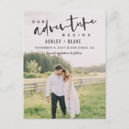 Unser Abenteuer beginnt Skript-Foto Save the Date Ankündigungspostkarte